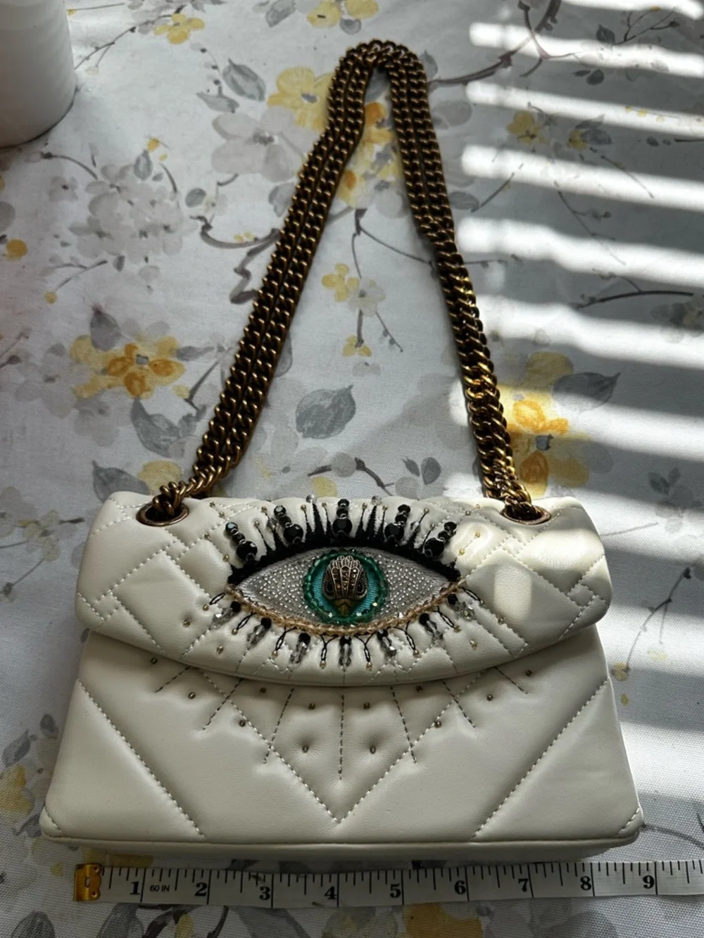 Kurt Geiger White Quilted Beaded Eye Shoulder Bag - Picture 5 of 14